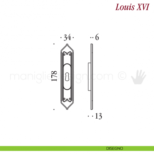 Maniglia per porta scorrevole Louis XVI Antologhia con foro chiave disegno