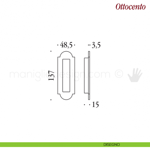 Maniglia per porta scorrevole Ottocento Antologhia senza foro chiave disegno