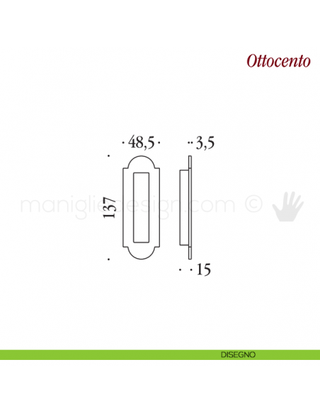 Maniglia per porta scorrevole Ottocento Antologhia senza foro chiave disegno