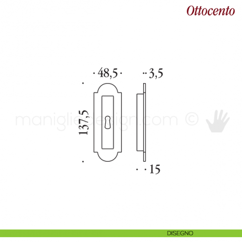 Maniglia per porta scorrevole Ottocento Antologhia con foro chiave disegno