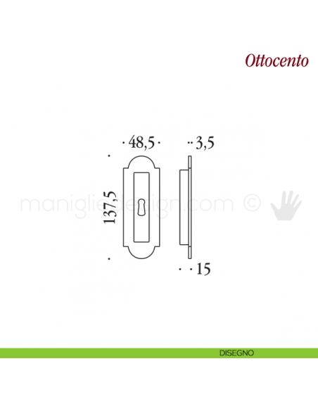 Maniglia per porta scorrevole Ottocento Antologhia con foro chiave disegno