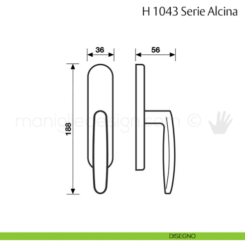 Maniglia per finestra cremonese H 1043 Alcina Valli & Valli disegno