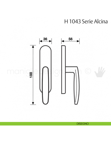 Maniglia per finestra cremonese H 1043 Alcina Valli & Valli disegno