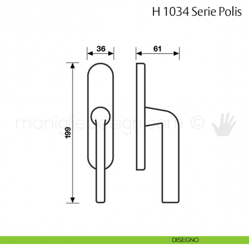 Maniglia per finestra cremonese H 1034 Polis Valli & Valli disegno