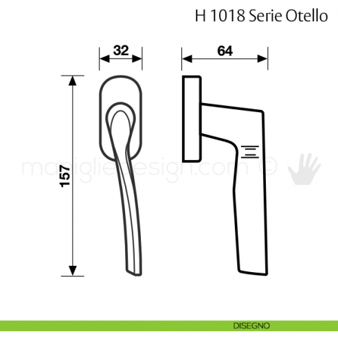 Maniglia per finestra martellina DK H 1018 Otello Valli & Valli disegno
