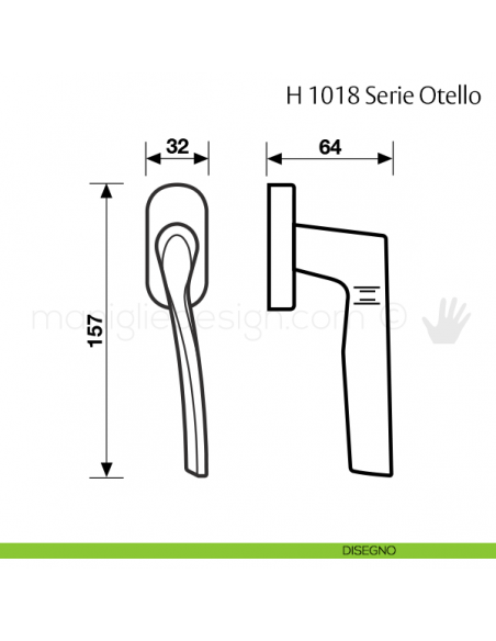 Maniglia per finestra martellina DK H 1018 Otello Valli & Valli disegno