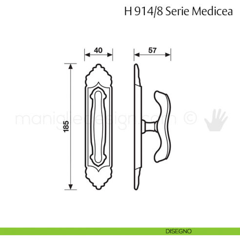 Maniglia per finestra cremonese H 914/8 Medicea Valli & Valli disegno