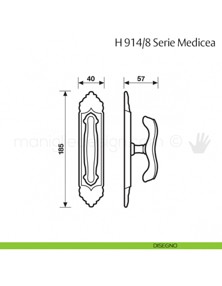Maniglia per finestra cremonese H 914/8 Medicea Valli & Valli disegno