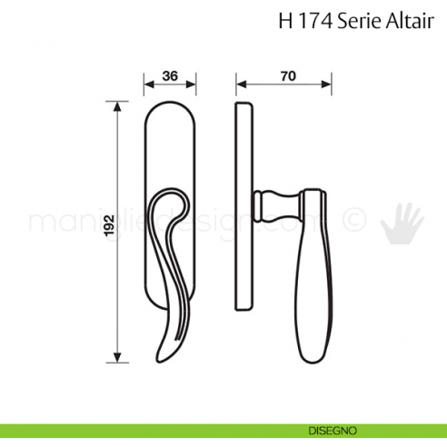 Maniglia per finestra cremonese H 174 Altair Valli & Valli disegno