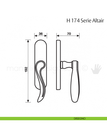 Maniglia per finestra cremonese H 174 Altair Valli & Valli disegno