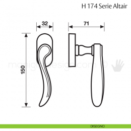 Maniglia per finestra martellina DK H 174 Altair Valli & Valli 2