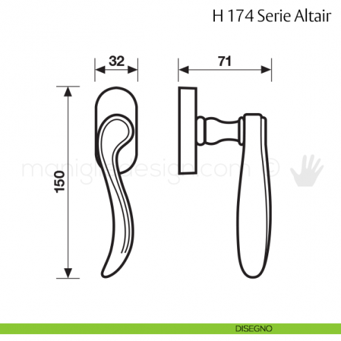 Maniglia per finestra martellina DK H 174 Altair Valli & Valli disegno