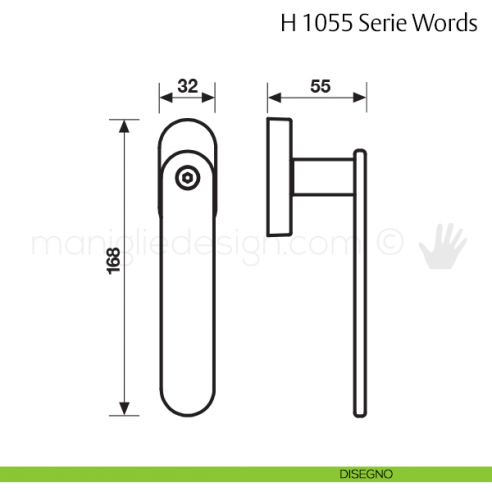 Maniglia per finestra martellina DK H 1055 Words Valli & Valli disegno