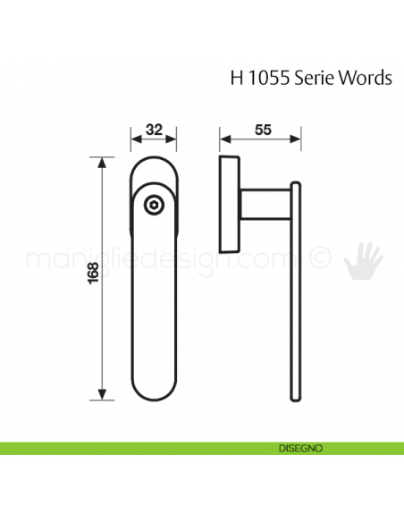 Maniglia per finestra martellina DK H 1055 Words Valli & Valli disegno
