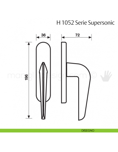 Maniglia per finestra cremonese H 1052 Supersonic Valli & Valli disegno