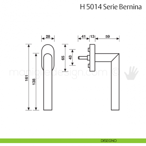Maniglia per finestra martellina DK H 5014 Bernina Fusital disegno
