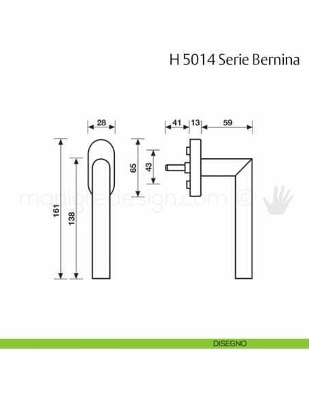 Maniglia per finestra martellina DK H 5014 Bernina Fusital disegno