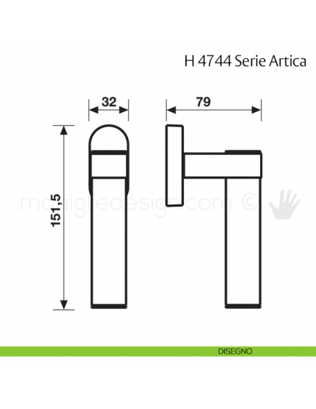 Maniglia per finestra martellina DK H 4744 Artica VCasa Valli & Valli disegno