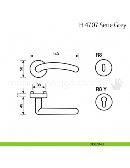 Maniglia per porta H 4707 Grey VCasa Valli & Valli disegno