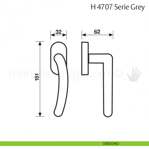 Maniglia per finestra martellina DK H 4707 Grey VCasa Valli & Valli disegno
