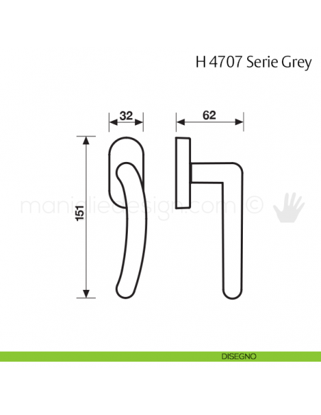 Maniglia per finestra martellina DK H 4707 Grey VCasa Valli & Valli disegno