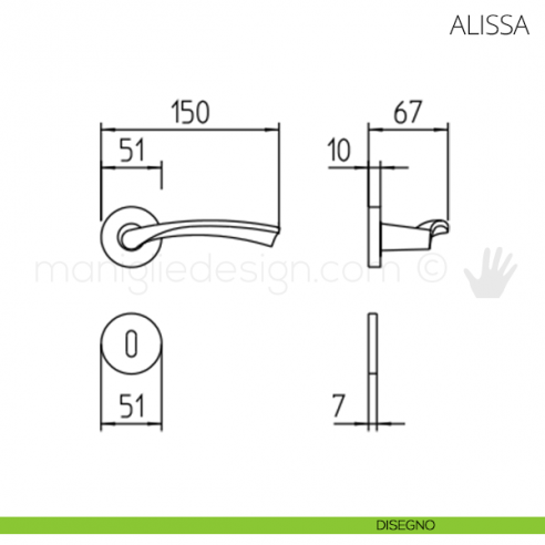 Maniglia per porta Alissa Mandelli disegno patent