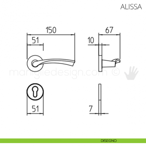 Maniglia per porta Alissa Mandelli disegno yale