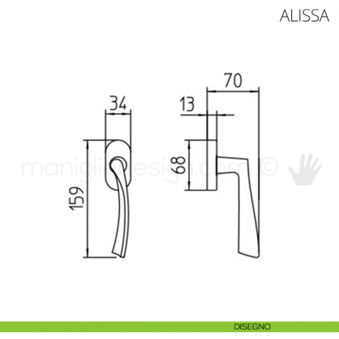 Maniglia per finestra martellina DK Alissa Mandelli disegno