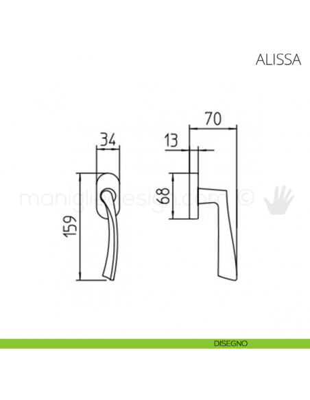 Maniglia per finestra martellina DK Alissa Mandelli disegno