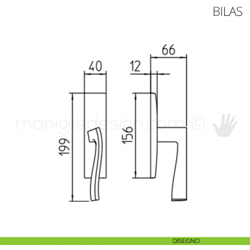 Maniglia per finestra cremonese Bilas Mandelli disegno