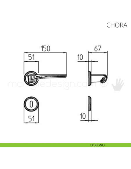 Maniglia per porta Chora Mandelli disegno patent