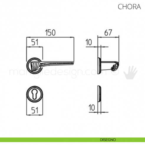 Maniglia per porta Chora Mandelli disegno yale