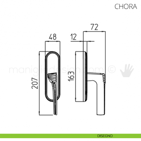 Maniglia per finestra cremonese Chora Mandelli disegno