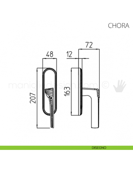 Maniglia per finestra cremonese Chora Mandelli disegno