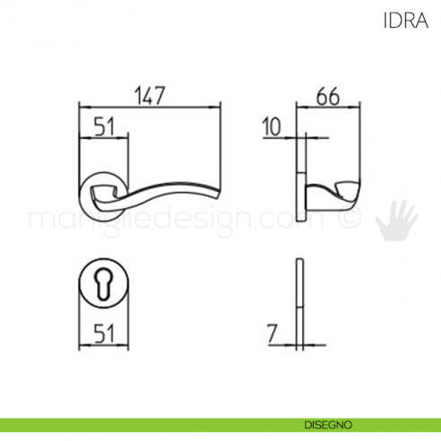 Maniglia per porta Idra Mandelli disegno yale