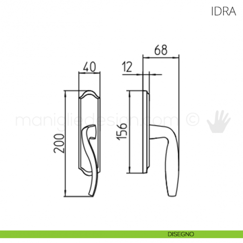 Maniglia per finestra cremonese Idra Mandelli disegno