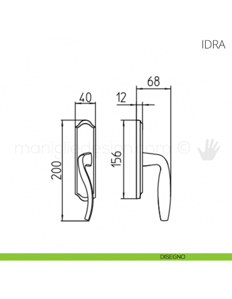 Maniglia per finestra cremonese Idra Mandelli disegno