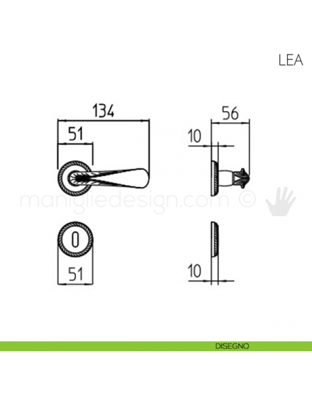 Maniglia per porta Lea Mandelli disegno patent