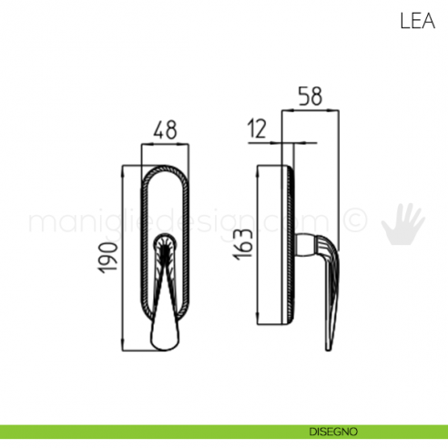 Maniglia per finestra cremonese Lea Mandelli disegno