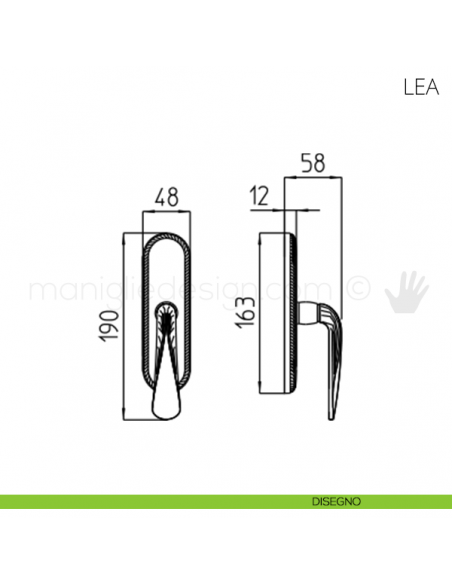Maniglia per finestra cremonese Lea Mandelli disegno