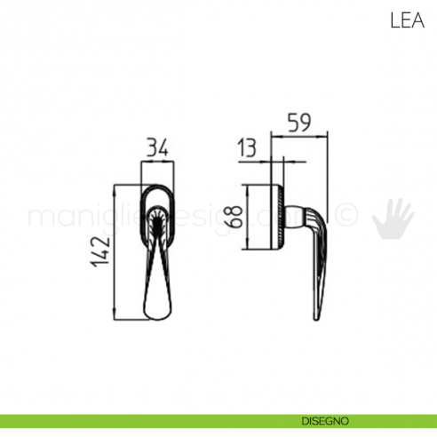 Maniglia per finestra martellina DK Lea Mandelli disegno
