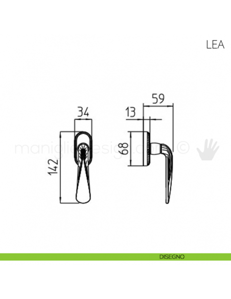 Maniglia per finestra martellina DK Lea Mandelli disegno