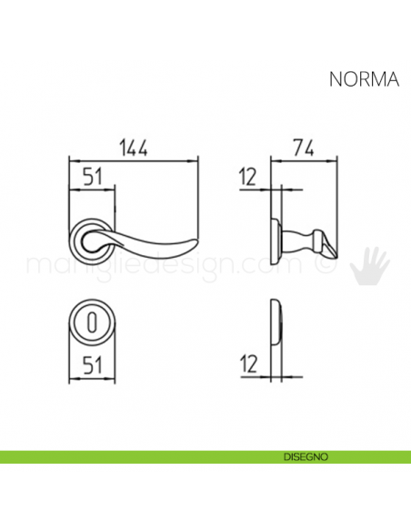 Maniglia per porta Norma Mandelli disegno patent