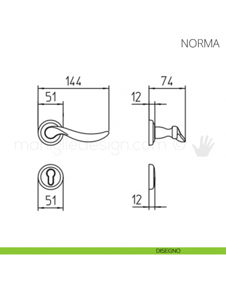 Maniglia per porta Norma Mandelli disegno yale