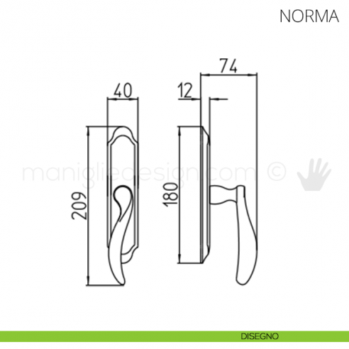 Maniglia per finestra cremonese Norma Mandelli disegno