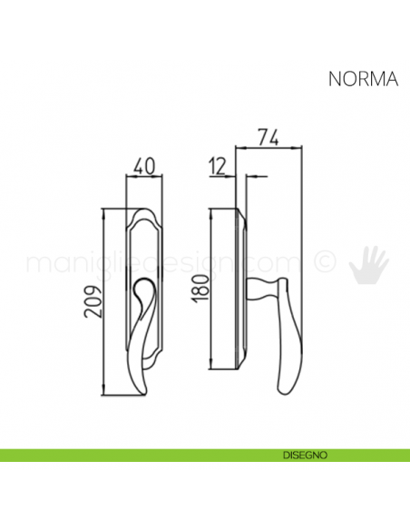 Maniglia per finestra cremonese Norma Mandelli disegno