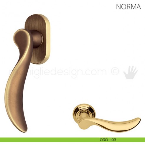 Maniglia per finestra martellina DK Norma Mandelli oro