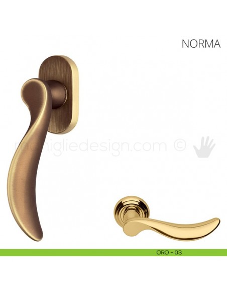 Maniglia per finestra martellina DK Norma Mandelli oro