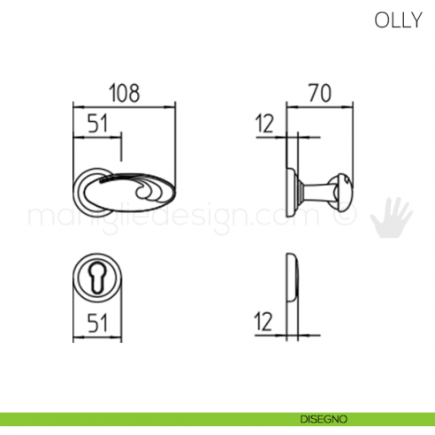 Maniglia per porta Olly Mandelli disegno yale