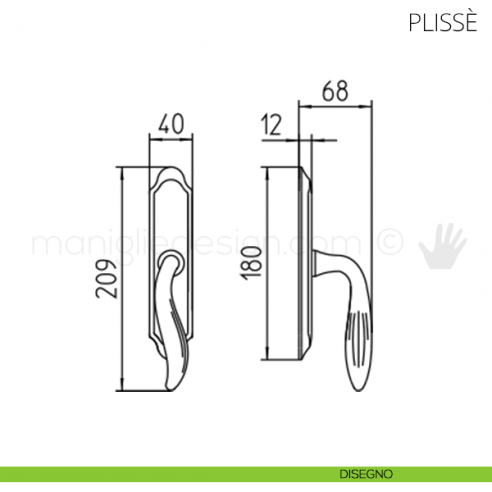 Maniglia per finestra cremonese Plissè Mandelli disegno